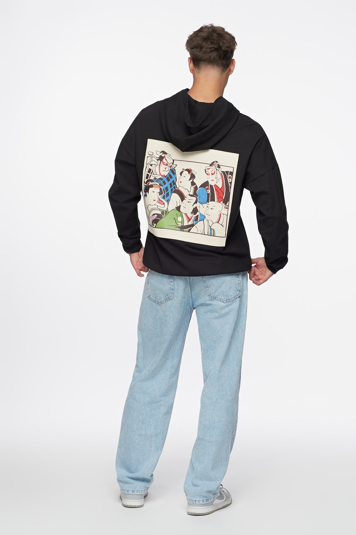 Man wearing the Japanese Hoodie, back view